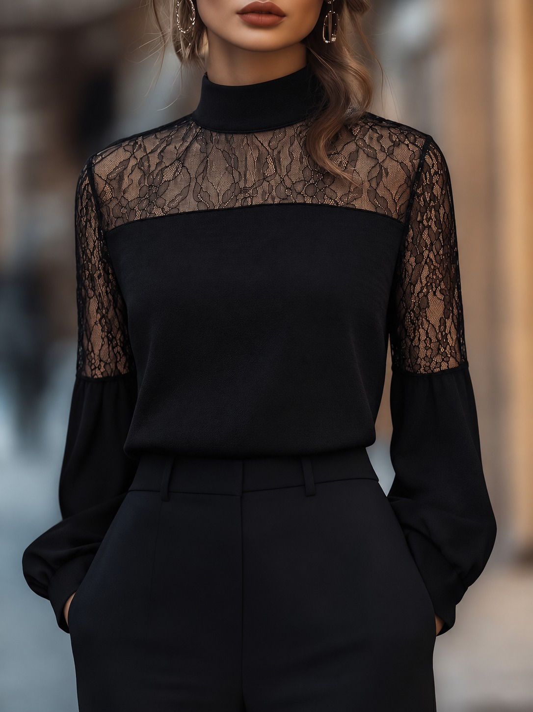 Girince 194863 Women's Long-Sleeve Turtleneck Lace Blouse