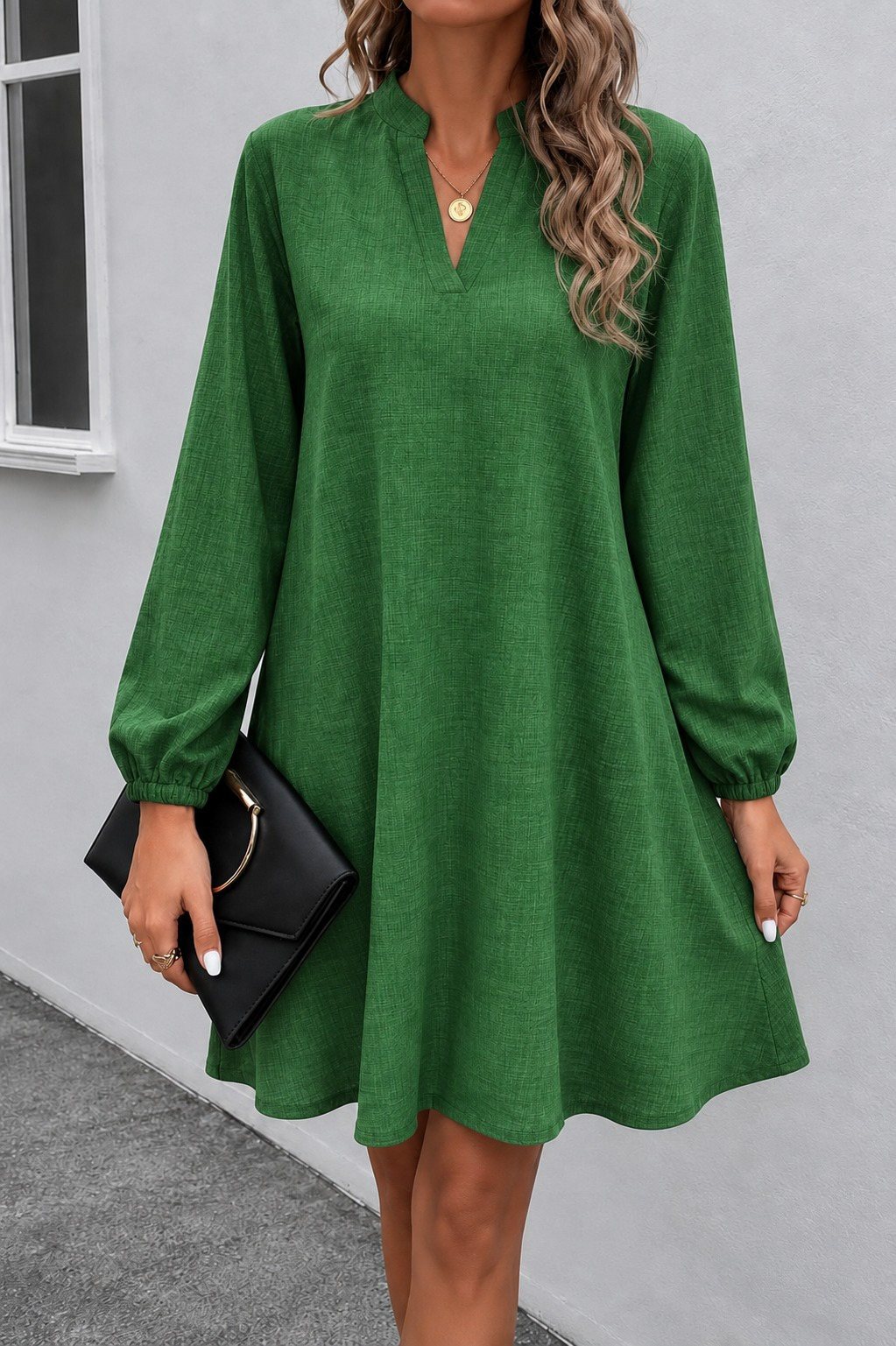 Girince 194832 Women's Long-Sleeve V-Neck Short Dress