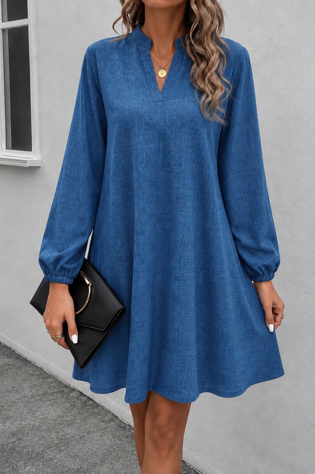 Girince 194831 Women's Long-Sleeve V-Neck Short Dress