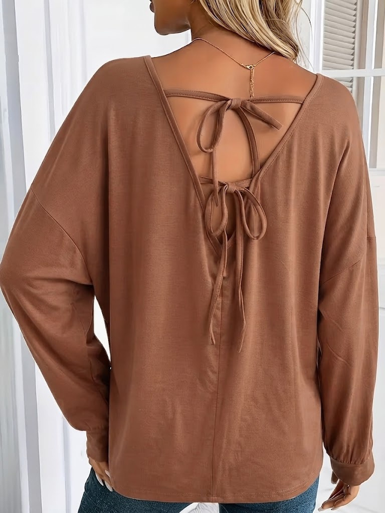 Girince 194817 Women's Long-Sleeve V-Neck Batwing Viscose Blouse