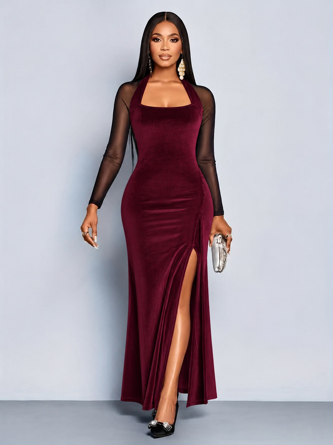 Girince 194744 Women's Long-Sleeve Slit Maxi Dress