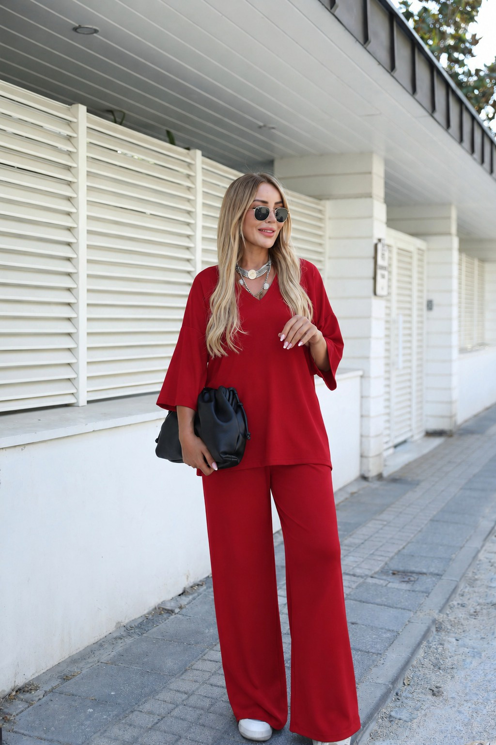 Girince 194743 Women's Long-Sleeve V-Neck Blouse and Trousers Set