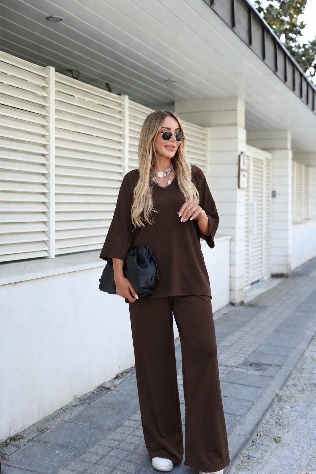 Girince 194742 Women's Long-Sleeve V-Neck Blouse and Trousers Set