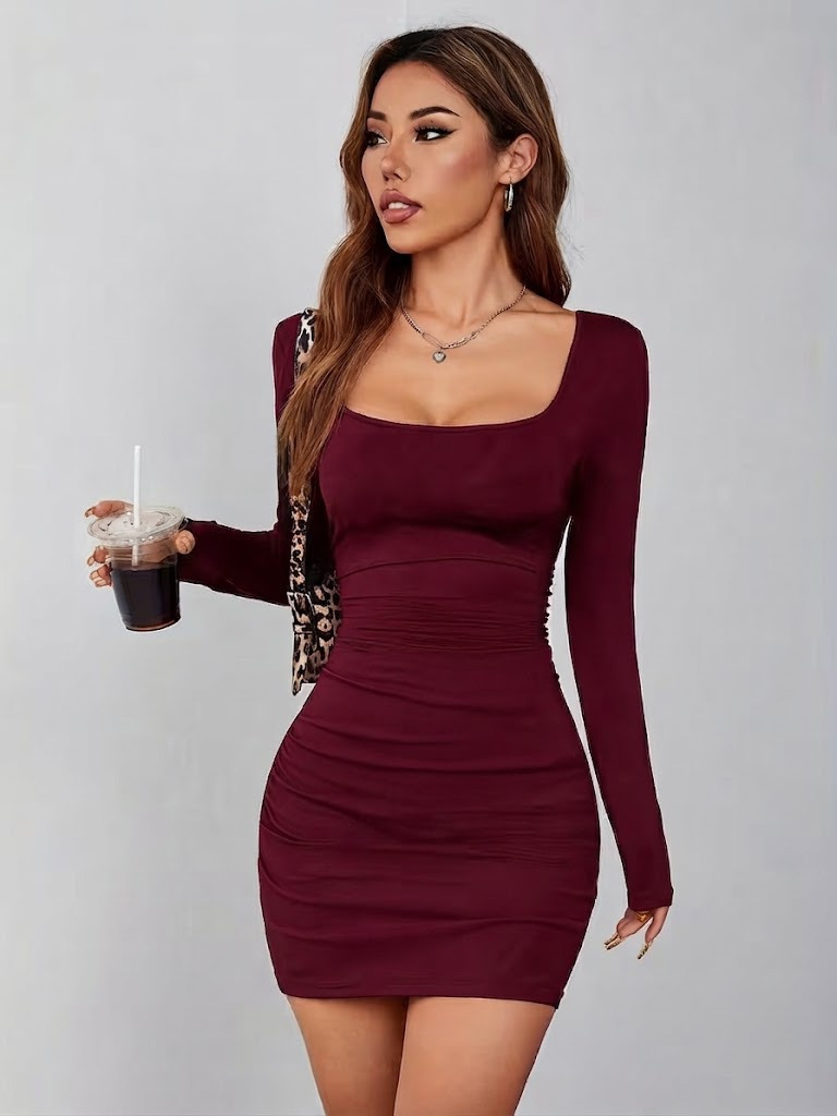 Girince 194740 Women's Long-Sleeve Square-Neck Mini Dress