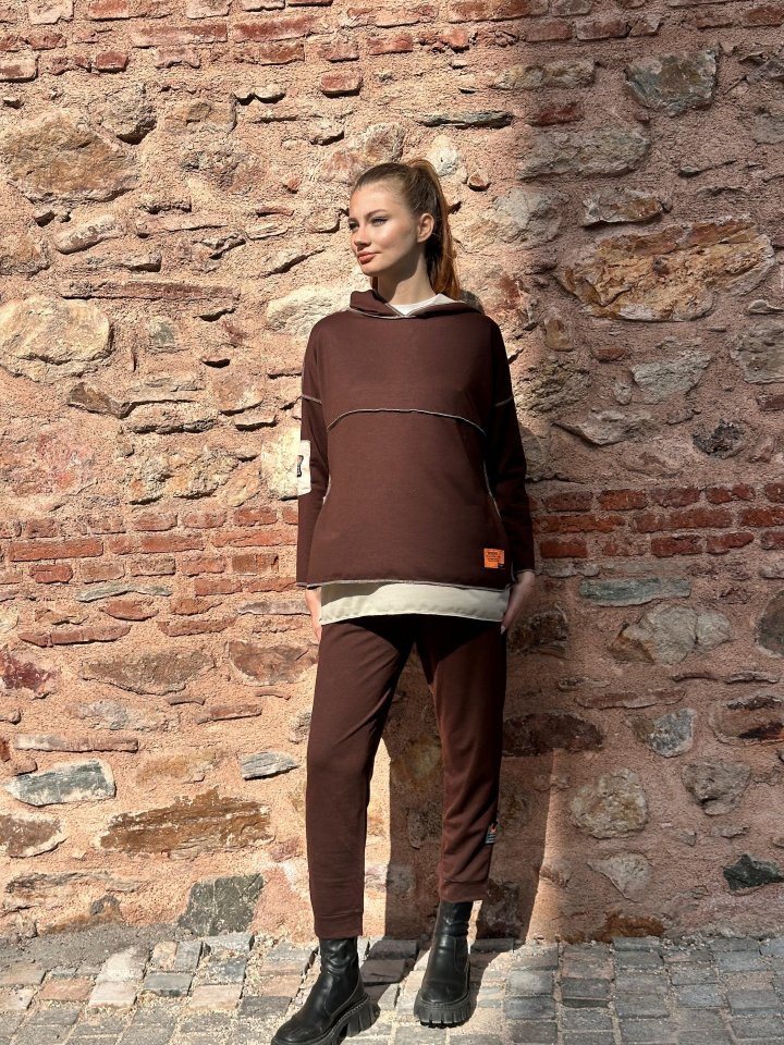 Girince 194707 Women's Brown Hooded Co-ord Set