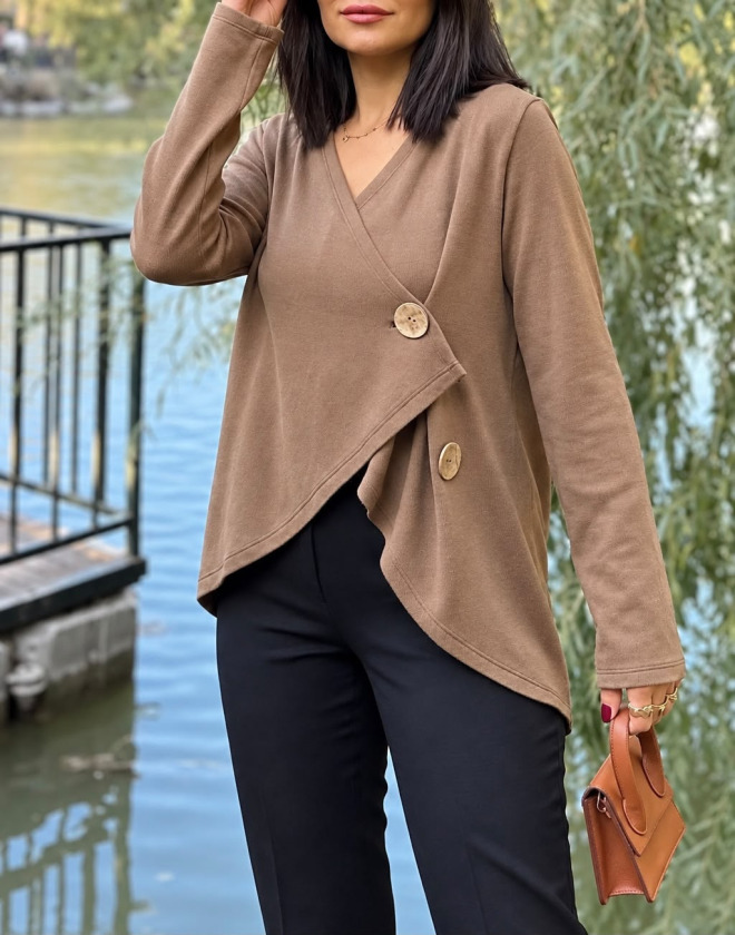 Girince 194653 Women's Taupe Wrap Cardigan