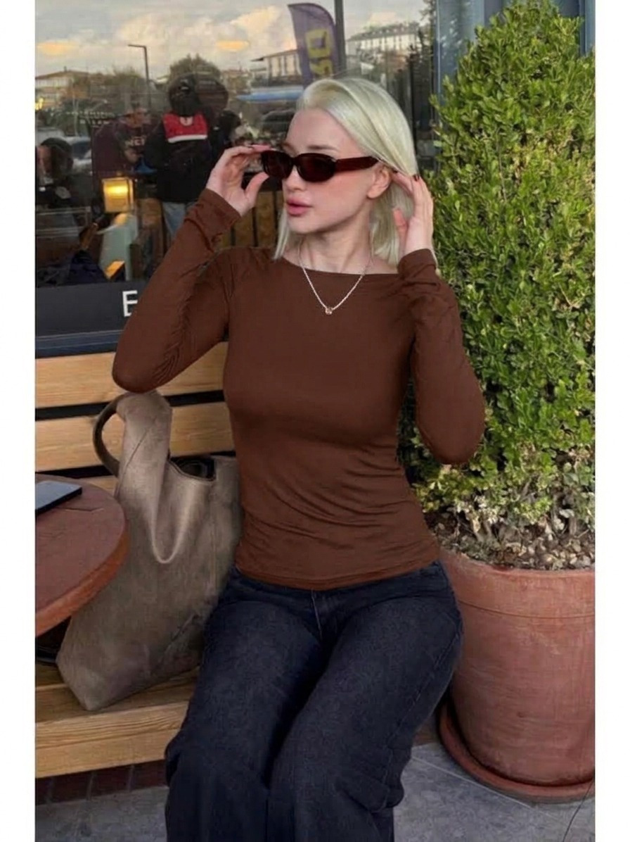Girince 194569 Women's Long-Sleeve Boat-Neck Viscose Blouse