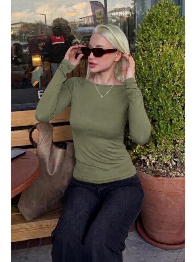 Girince 194566 Women's Long-Sleeve Boat-Neck Viscose Blouse