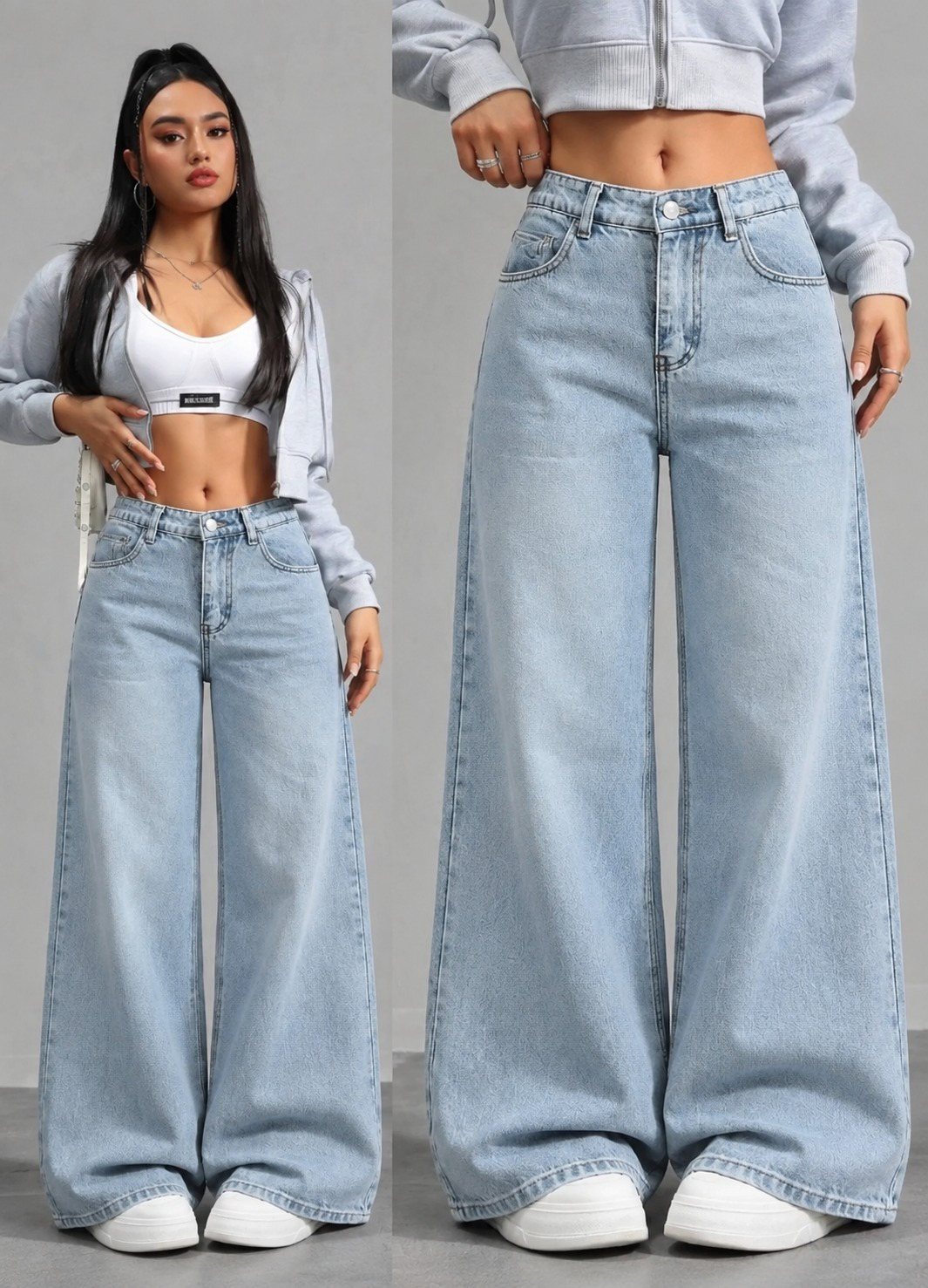 Girince 194310 Women's High-Waisted Wide-Leg Jeans