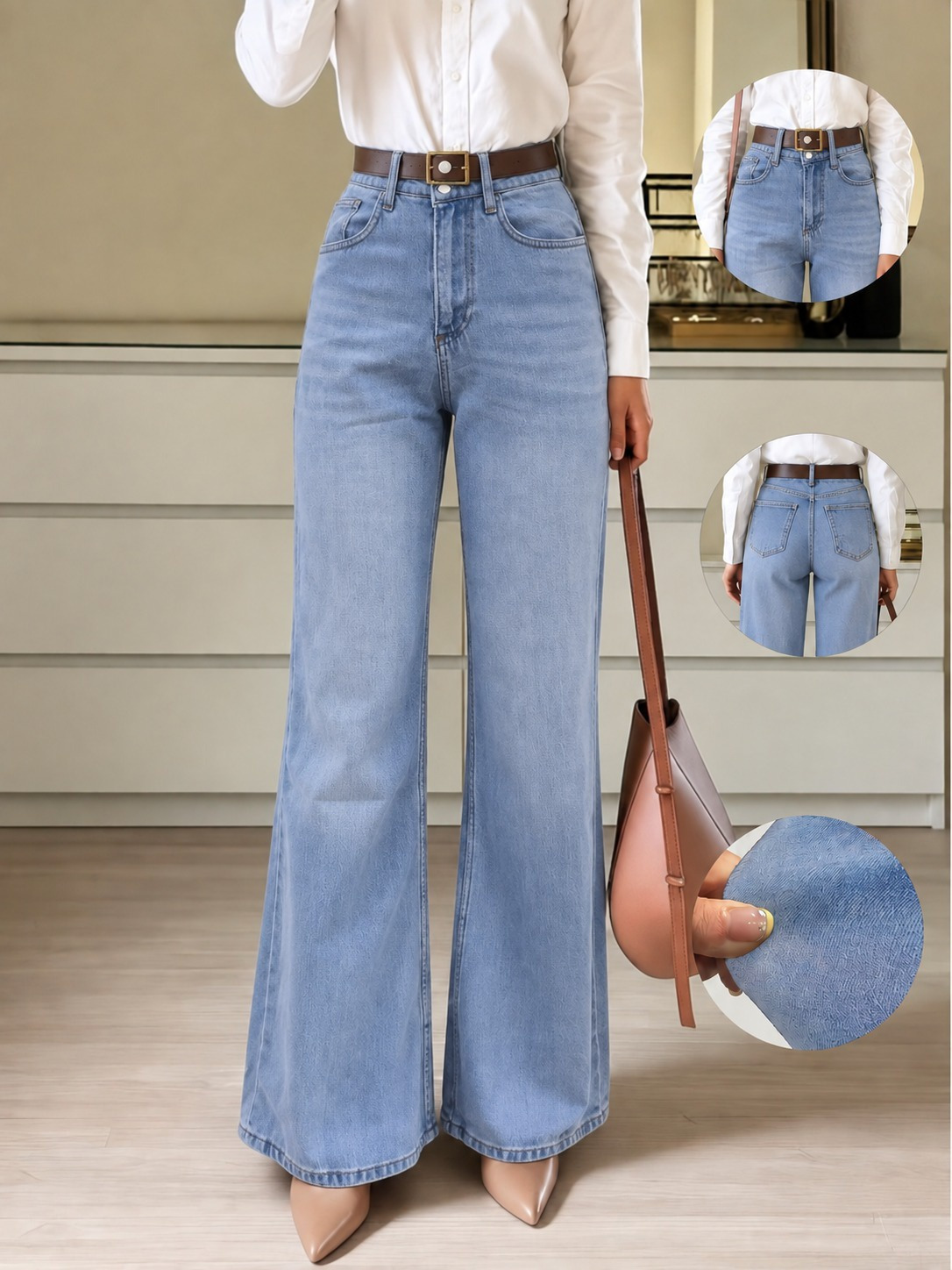Girince 194305 Women's High-Waist Wide-Leg Jeans