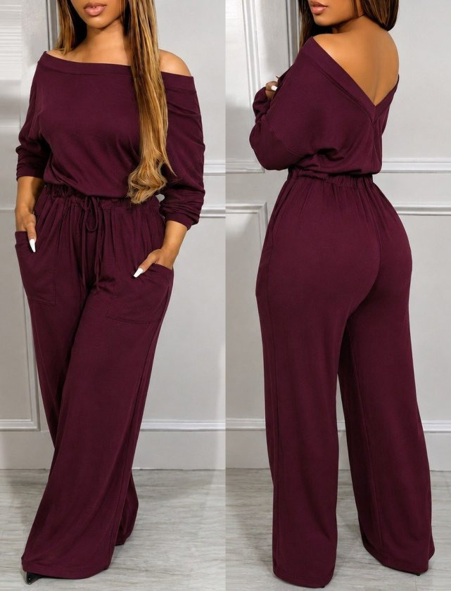 Girince 194292 Women's V-Neck Elastic-Waist Jumpsuit