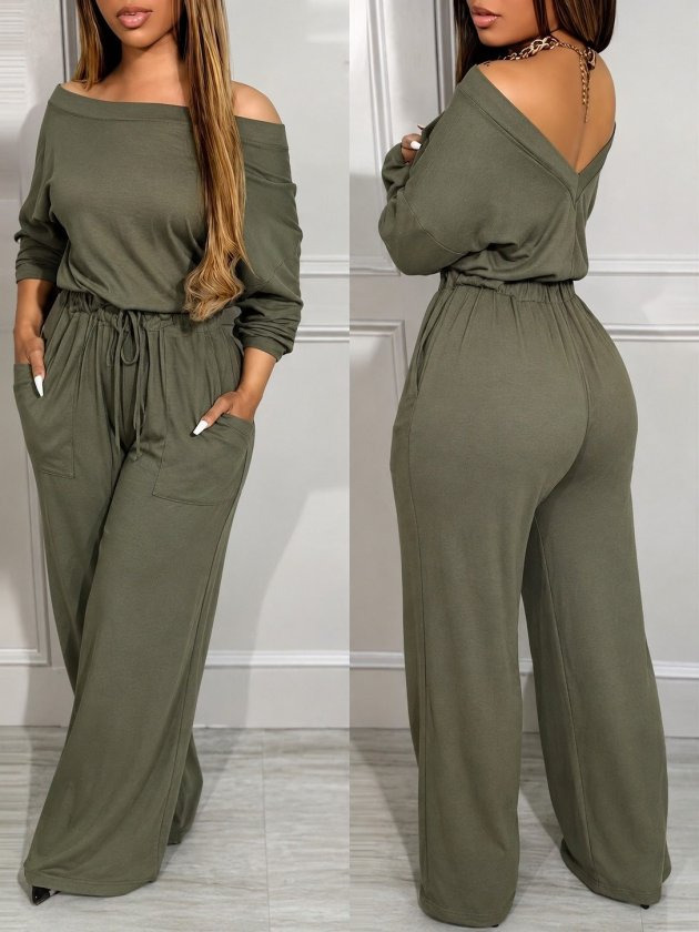 Girince 194291 Women's V-Neck Elastic-Waist Jumpsuit
