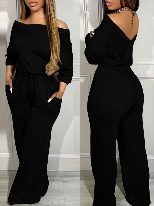 Girince 194290 Women's V-Neck Elastic-Waist Jumpsuit