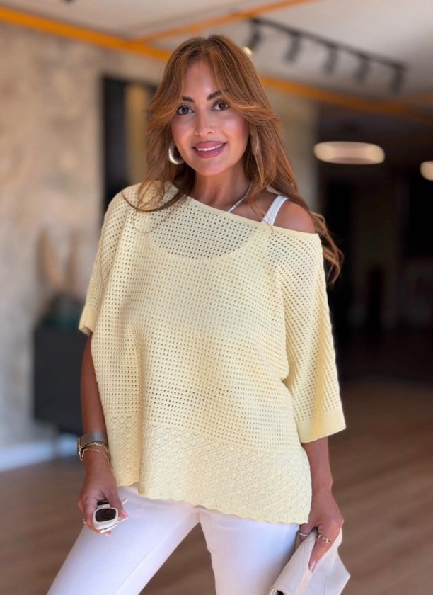Girince 194180 Women's Boat-Neck Openwork Knit Jumper