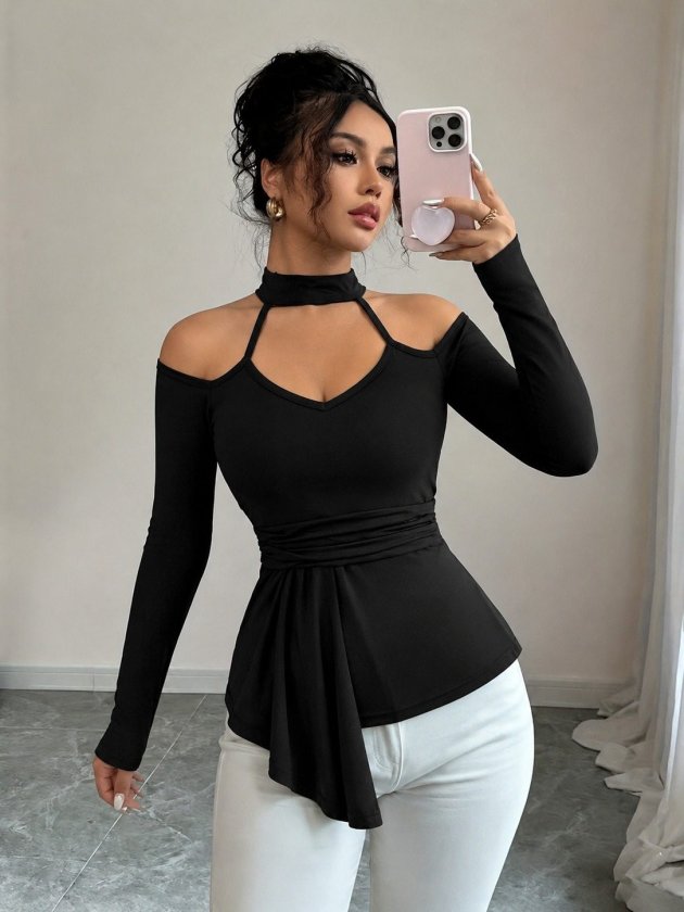 Girince 193895 Women's Off-Shoulder Long-Sleeve Viscose Blouse