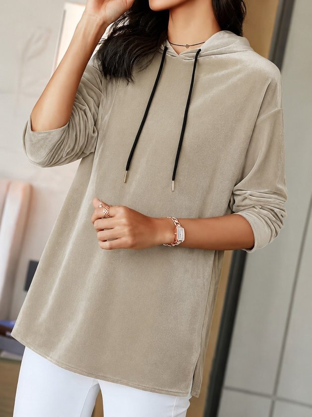 Girince 193888 Women's Long-Sleeve Hooded Velvet Tunic Blouse