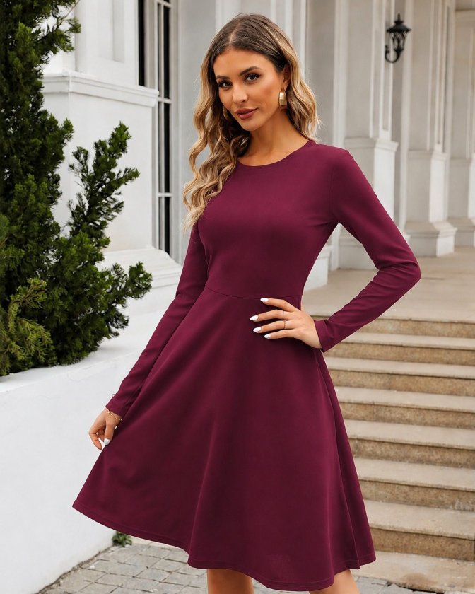 Girince 193881 Women's Long-Sleeve Fit-and-Flare Dress