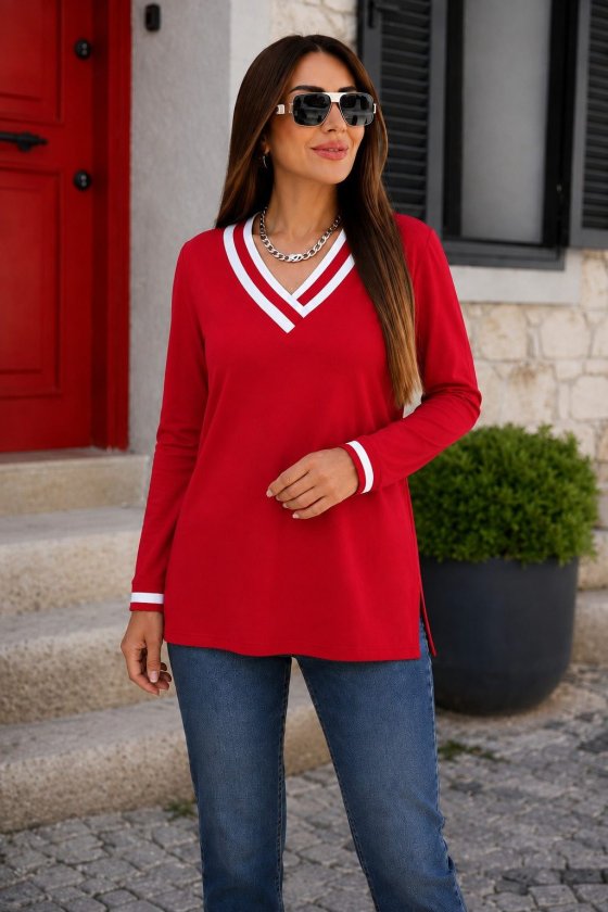 Girince 193880 Women's Long-Sleeve V-Neck Viscose Blouse