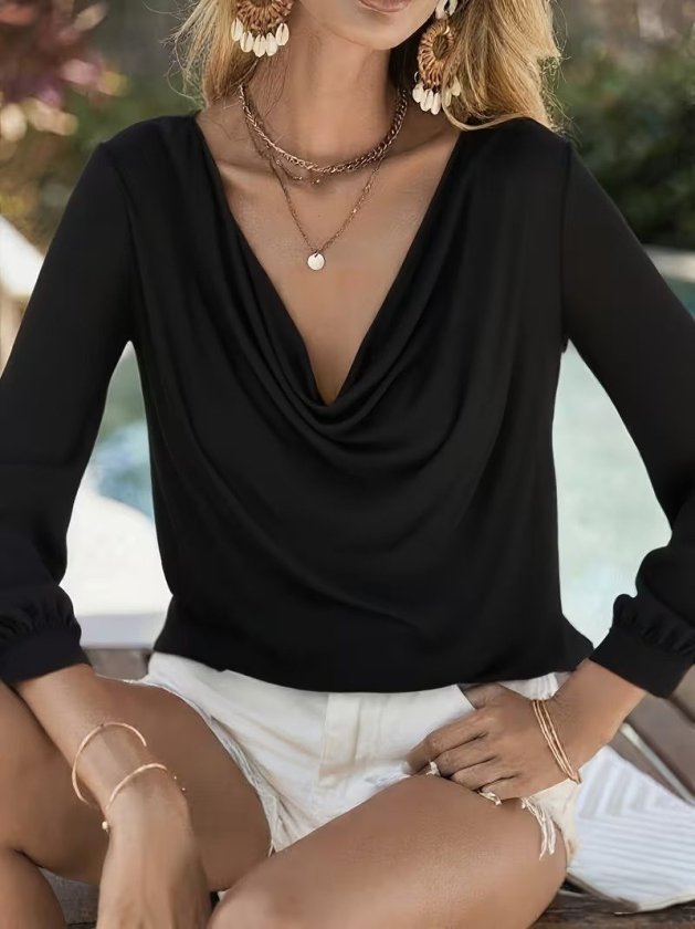 Girince 193875 Women's Long-Sleeve Cowl-Neck Sandy Blouse