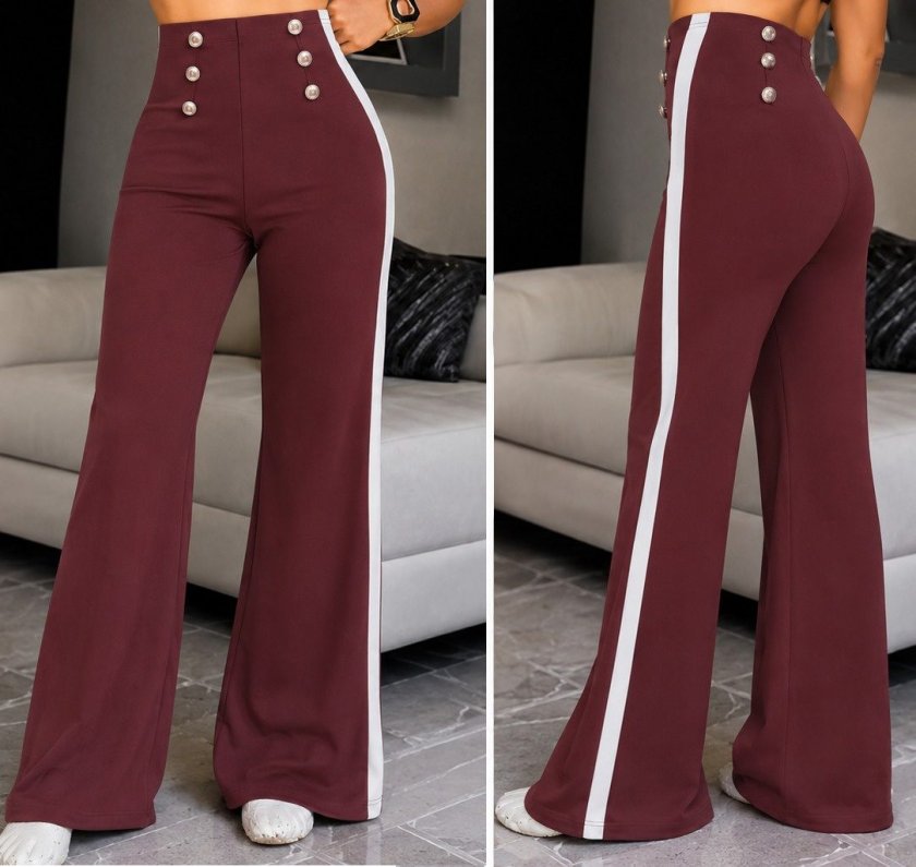 Girince 193873 Women's High-Waist Trousers with Buttons and Side Stripes