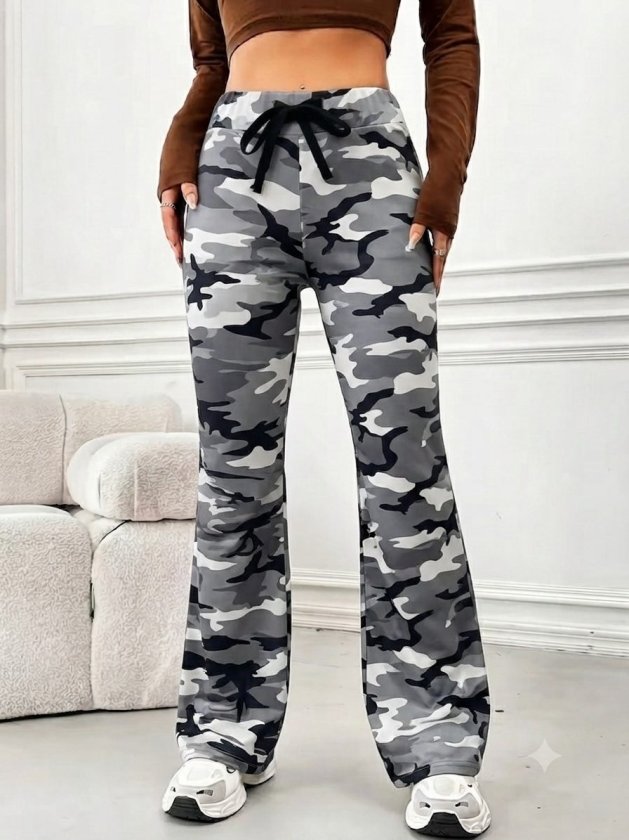 Girince 193852 Women's High-Waisted Camouflage Wide-Leg Tights