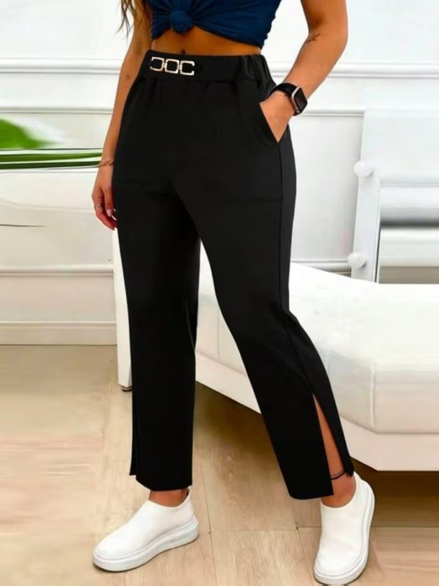 Girince 193426 Women's High-Waist Belted Slit Trousers