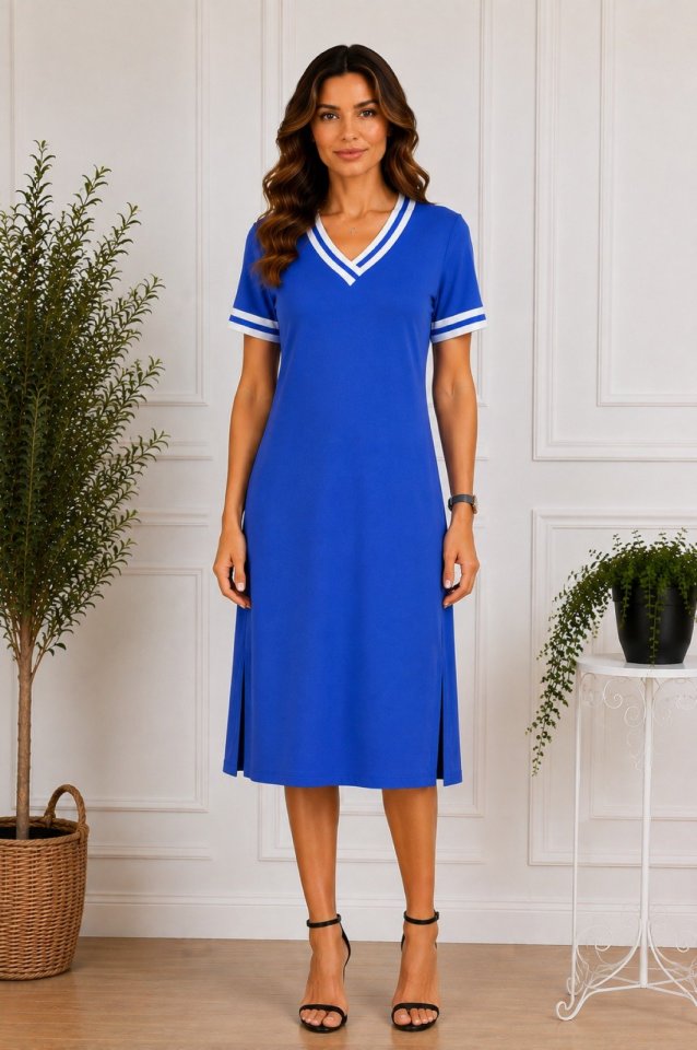 Girince 193234 Women’s Short-Sleeve V-Neck Viscose Midi Dress