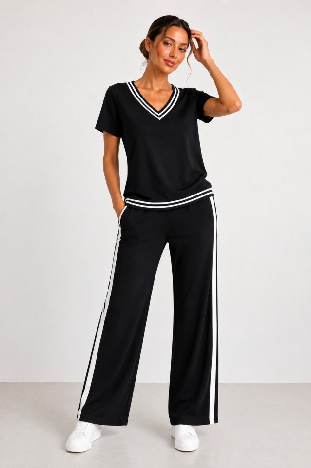 Girince 193226 Women's Short-Sleeve V-Neck Top and Trousers Set