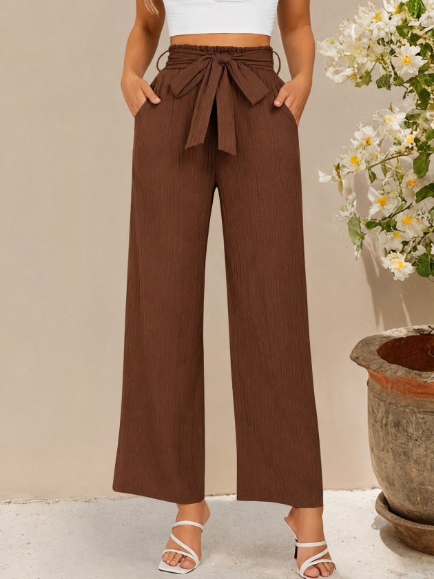 Girince 193167 Women’s High-Waisted Wide-Leg Crinkle Trousers