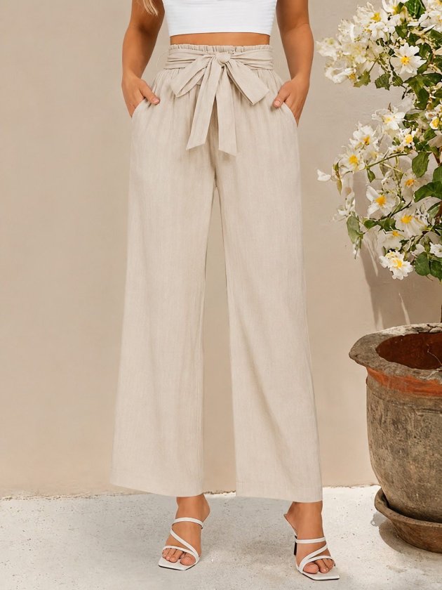 Girince 193166 Women’s High-Waisted Wide-Leg Crinkle Trousers