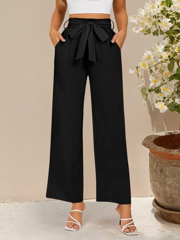 Girince 193165 Women’s High-Waisted Wide-Leg Crinkle Trousers