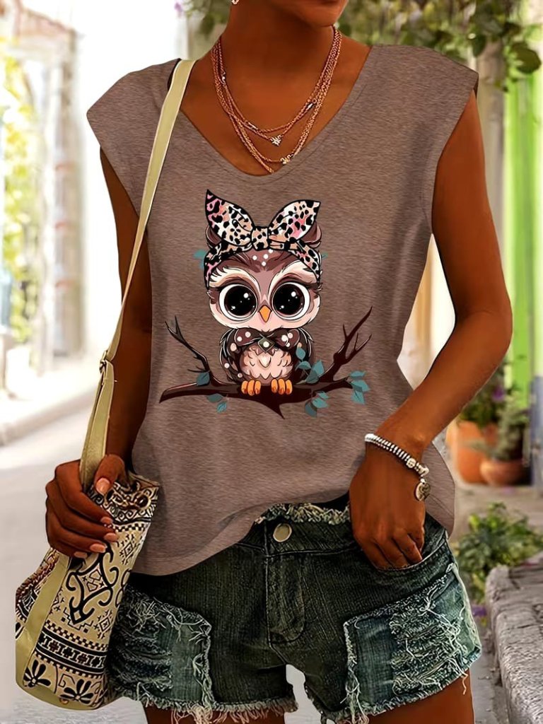 Girince 193100 Women's Short-Sleeve V-Neck Printed Viscose Blouse