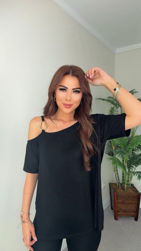 Girince 193092 Women's Short-Sleeve Viscose Blouse with Single Shoulder Strap
