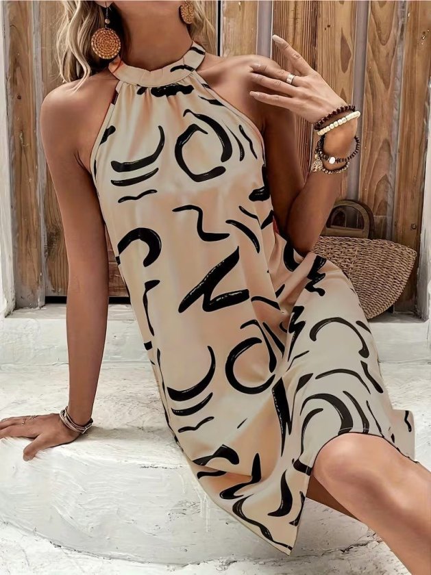 Girince 192927 Women's Printed Halter-Neck Short Dress