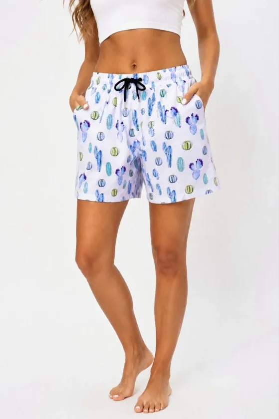 Girince 192907 Women's Cactus Print Swim Shorts - White