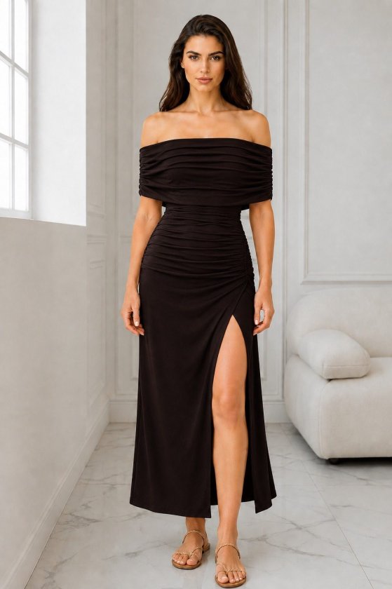 Girince 192896 Women's Madonna-Collar Midi Sandy Dress