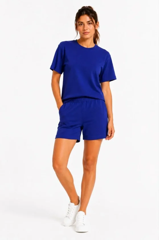 Girince 192503 Modal-Textured T-Shirt and Pocket Shorts Set - Navy