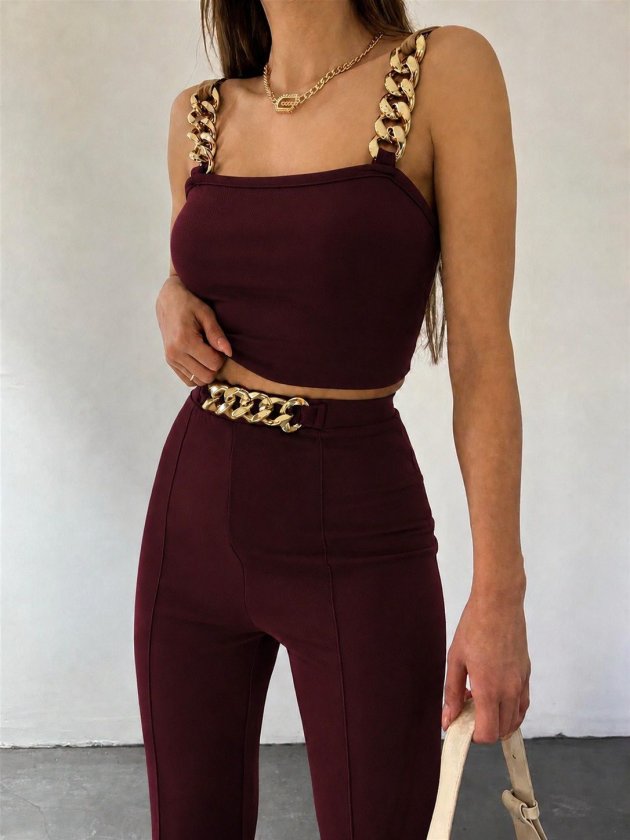 Girince 192465 Chain-Strap Crop Top and Trousers Set