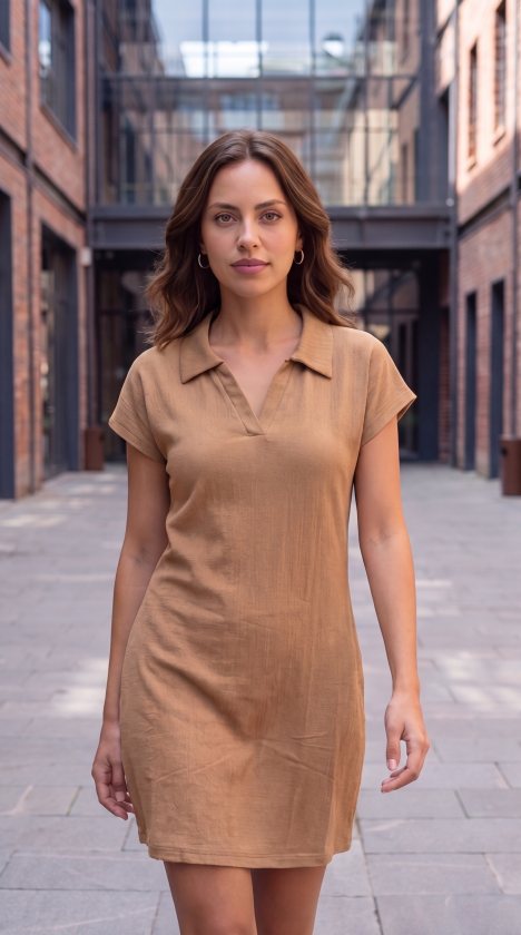 Girince 192315 Women's Short-Sleeve V-Neck Crinkle Dress