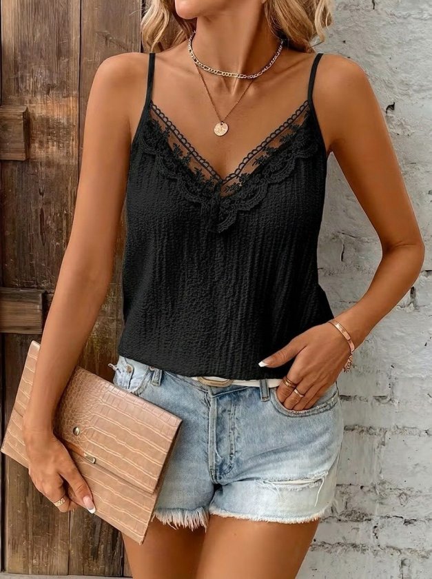 Girince 192243 Women's Spaghetti-Strap V-Neck Lace Blouse