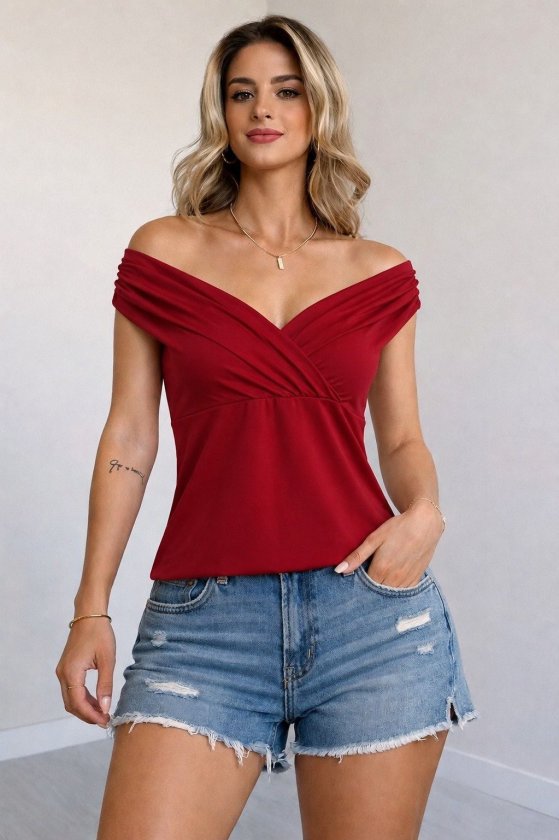 Girince 192172 Women's Off-Shoulder Ruched Blouse