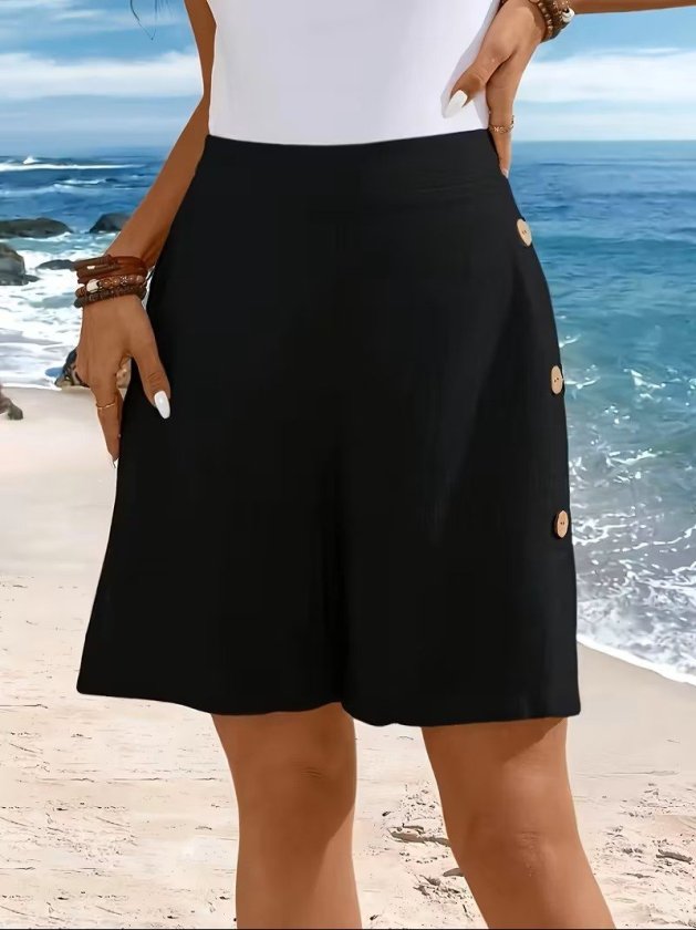 Girince 192159 Women's High-Waisted Shorts with Side Buttons