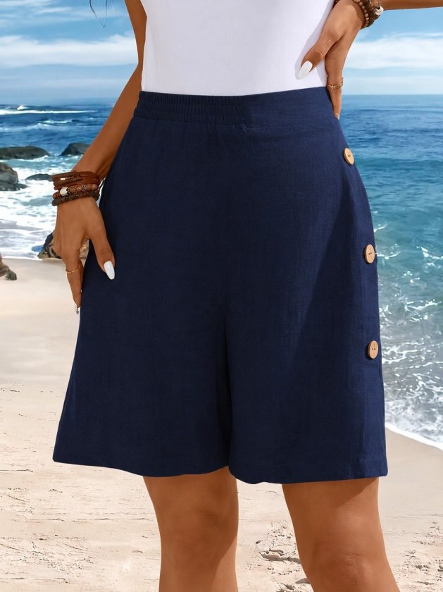 Girince 192157 Women's High-Waisted Shorts with Side Buttons
