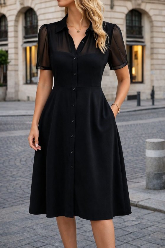 Girince 192022 Women's Short-Sleeve Collared Midi Dress