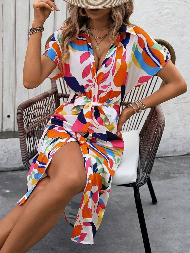 Girince 191739 Women's Short-Sleeve Printed Dress