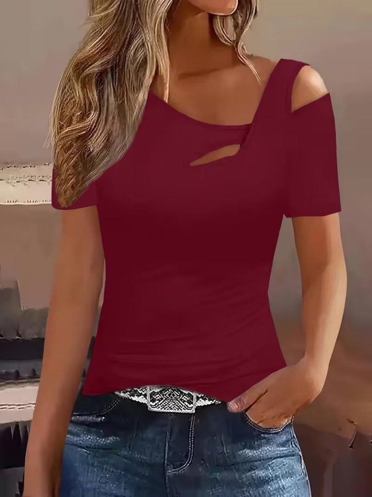 Girince 191724 Women's Short-Sleeve Asymmetric-Neck Viscose Blouse