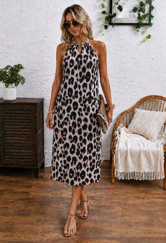 Girince 191334 Leopard Print Midi Dress
