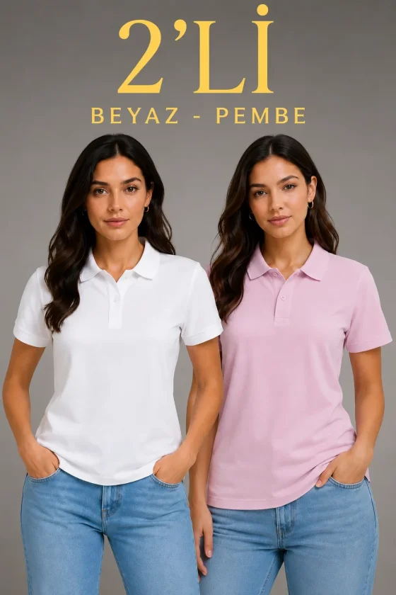 Girince 191313 2-Pack Polo Shirts - White, Pink