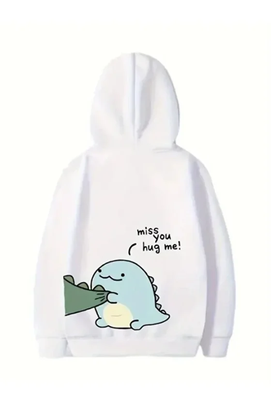 Girince 191160 Valentine’s Day Printed Oversized Hooded Sweatshirt, White