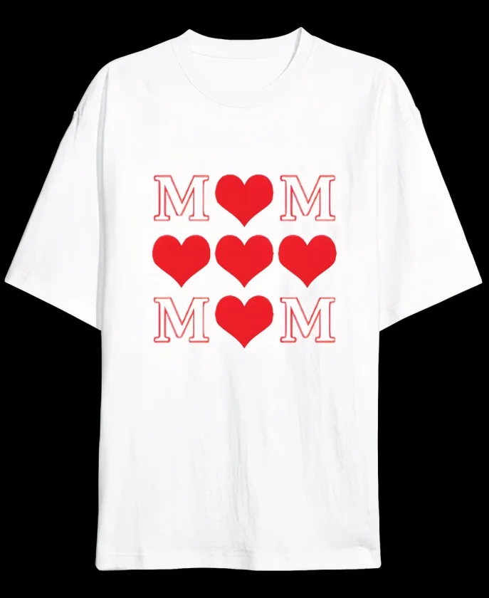 Girince 191151 MOM Heart Print Oversized T-Shirt - White